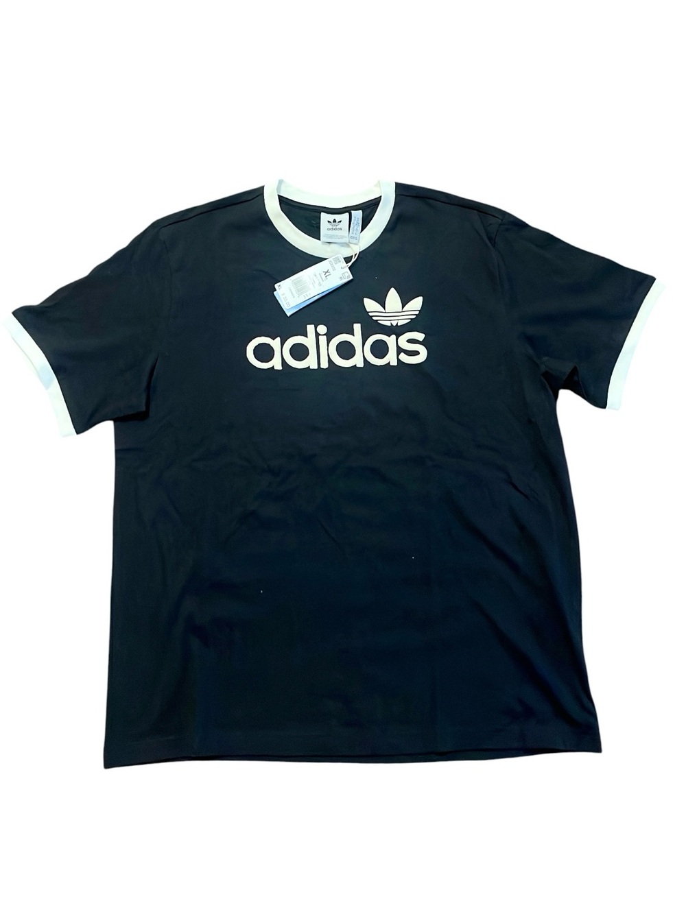 adidas Black T-Shirt with White Ringer and Trefoil Logo